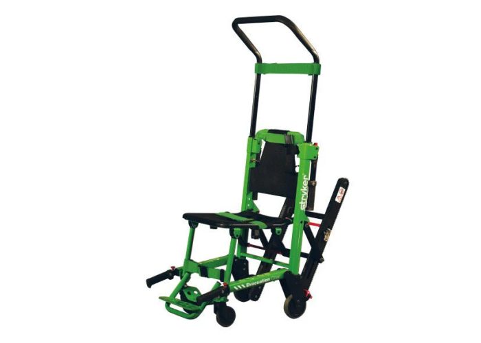 Green Stryker evacuation stair chair with wheels